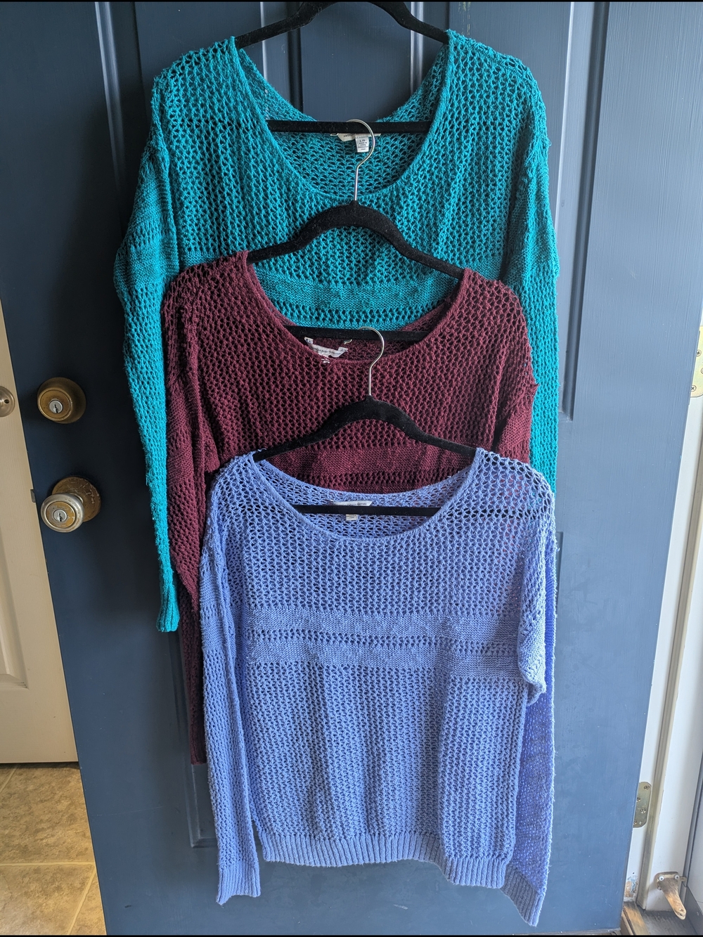 American Eagle Outfitters Open-Knit Sweater Trio - Teal, Burgundy, Lavender